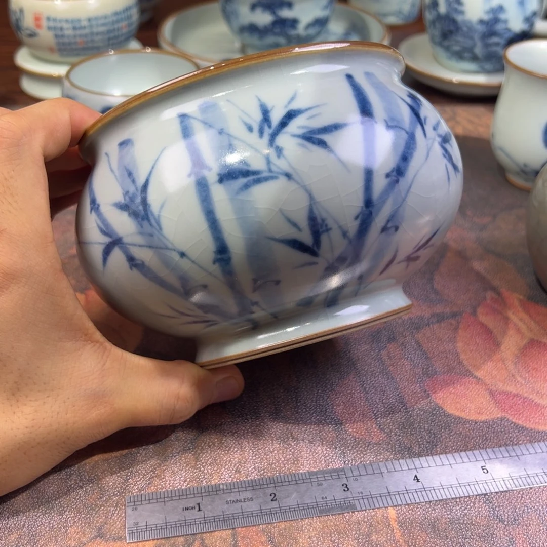 天青开片竹子微瑕水洗