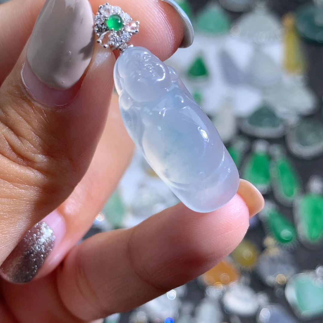 翡翠18K金镶嵌吊坠(不含链)逍遥佛