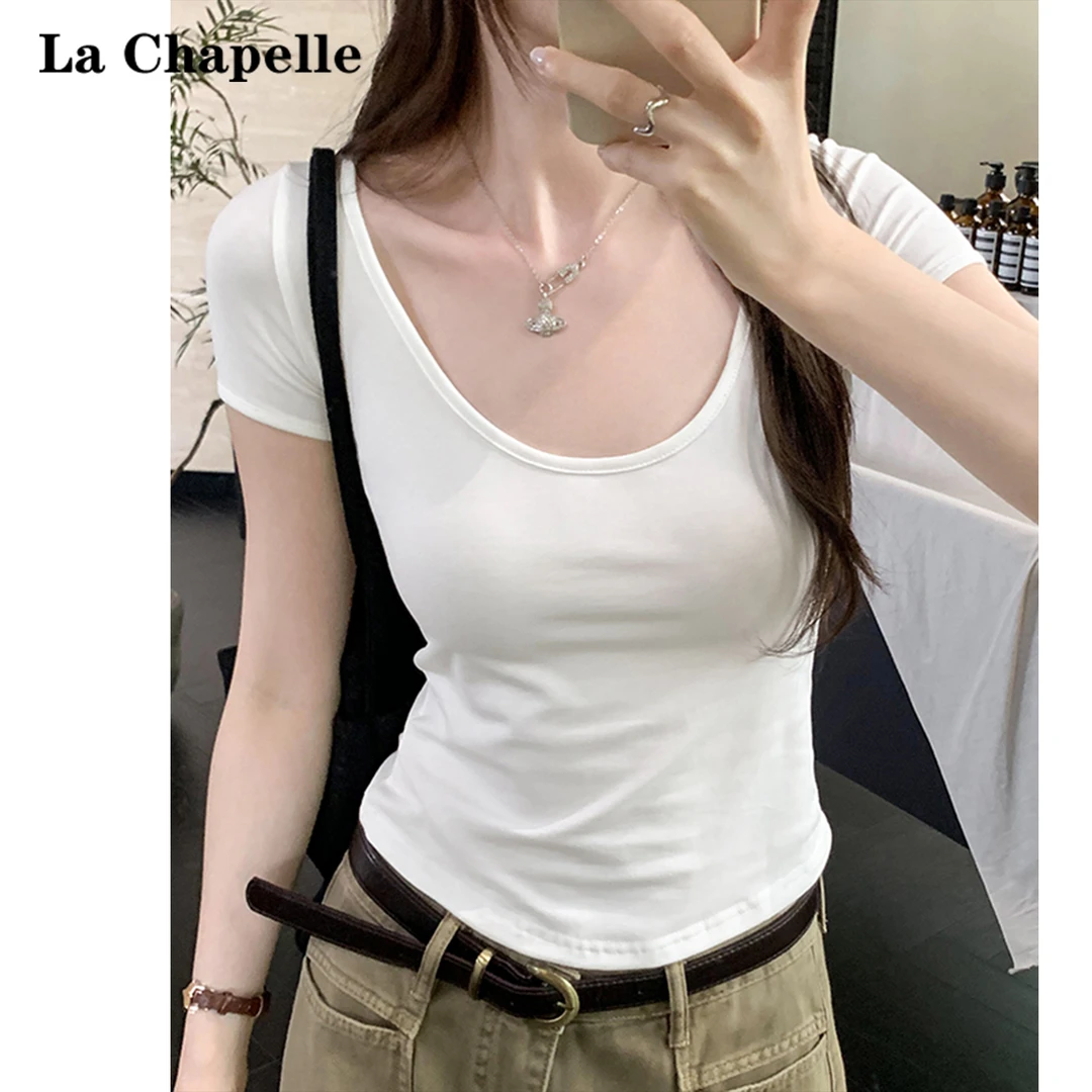 拉夏贝尔小众正肩显瘦云朵短袖T恤女2025夏季新款气质绝美短上衣