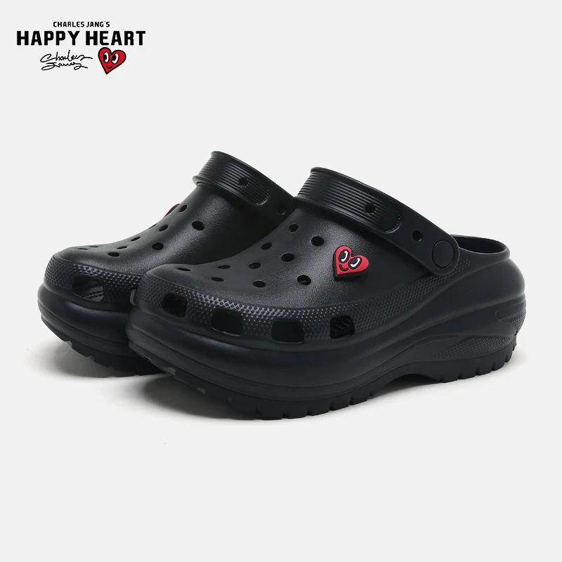 查尔斯桃心光轮洞洞鞋夏季拖鞋女鞋外穿女士夏季包头拖鞋增高凉鞋