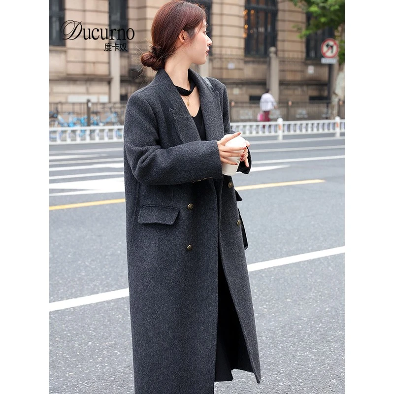 韩系时尚毛呢外套中长款双面羊毛千金大衣女装2025秋季新款高级感