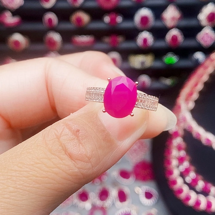 戒指银S925镶嵌红宝石