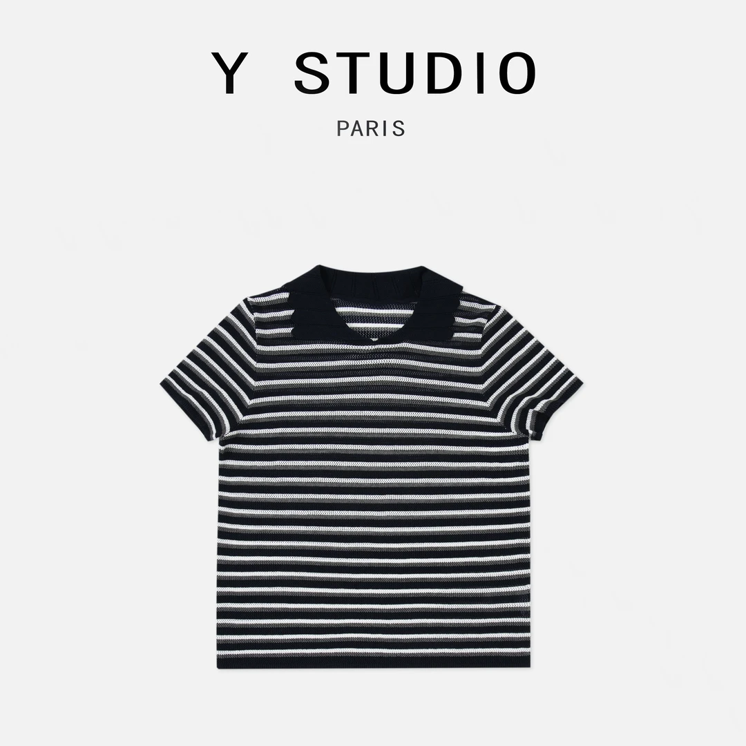 【大妮专属】（晚风相遇）2025气质简约时尚百搭设计条纹针织短袖T恤