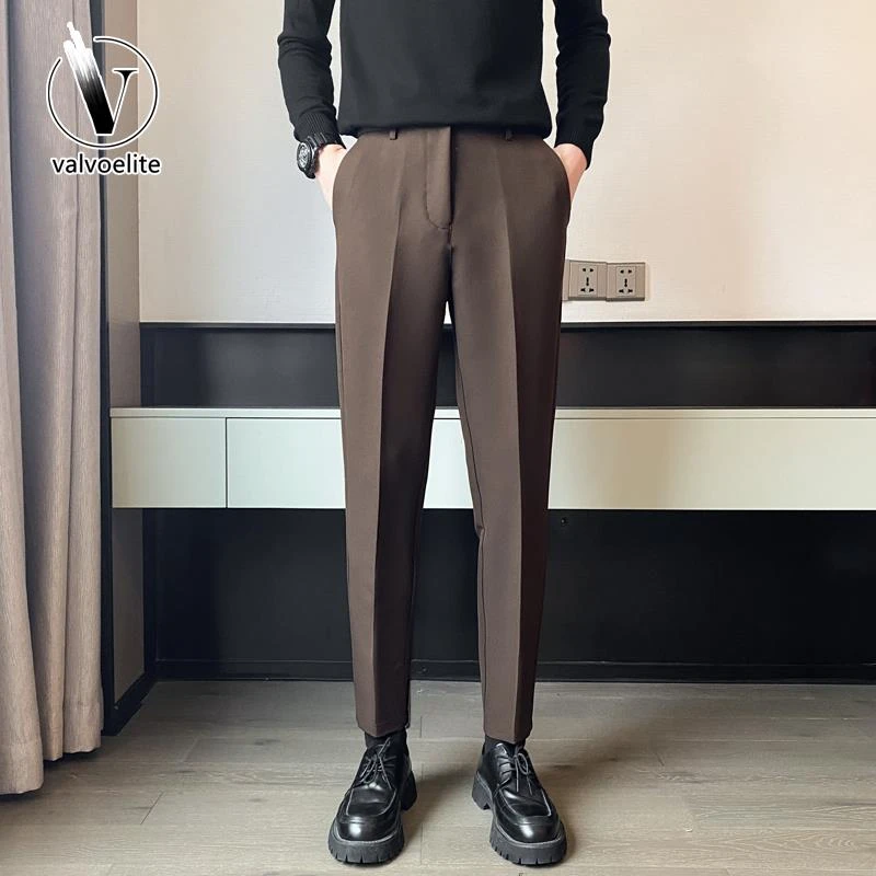 VALVOELITE夏季潮流西裤男韩版修身直筒休闲大码长裤子英伦西装裤