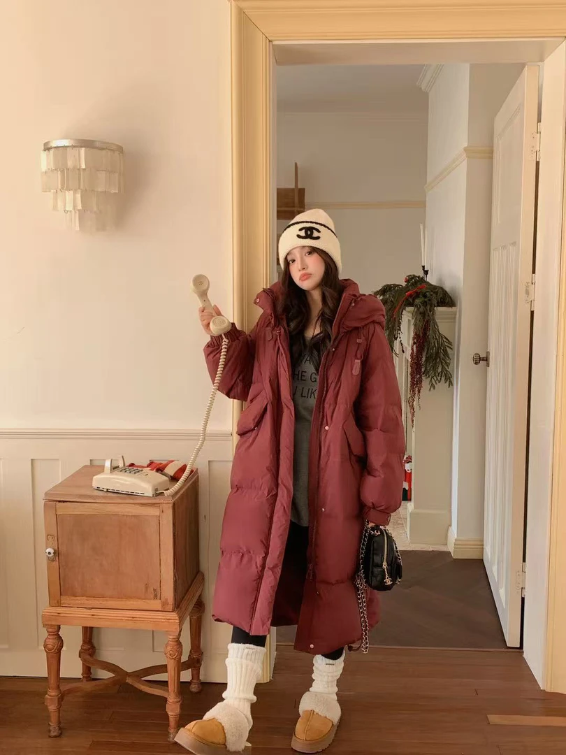 长款大包包羽绒服时尚百搭中长款红色韩版
