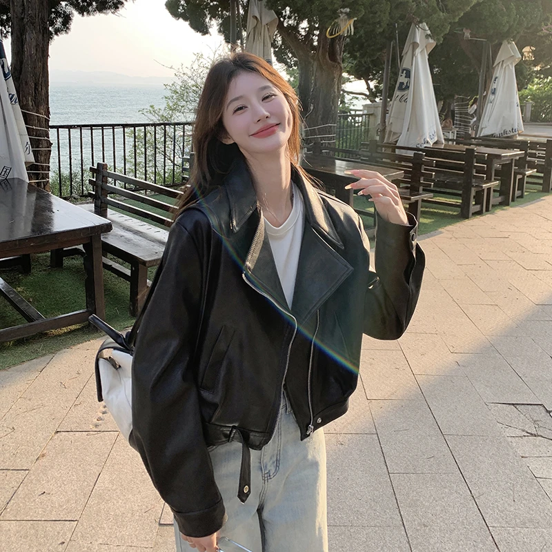 酷飒风黑色皮衣外套女春秋2025新款小个子高级感短款机车夹克爆款