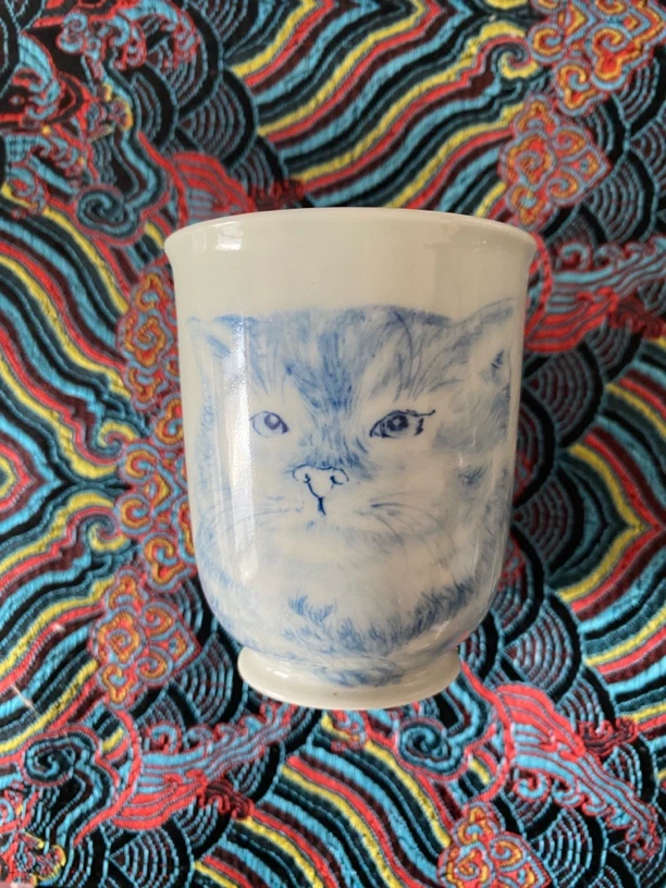 满容70毫升手绘猫咪兔子山水画面微瑕闻香杯