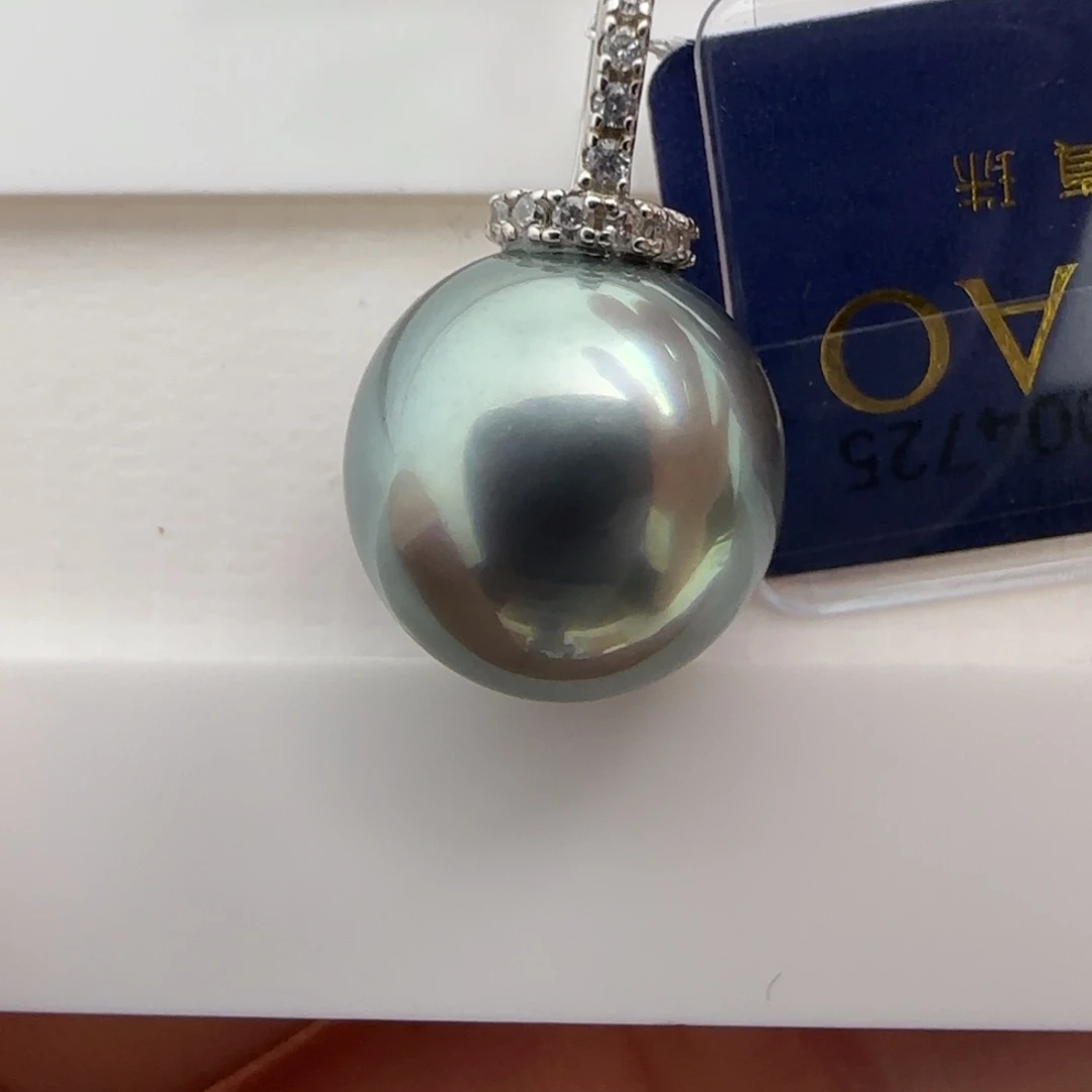 颈饰海水珍珠银S925镶嵌大溪地吊坠11-12