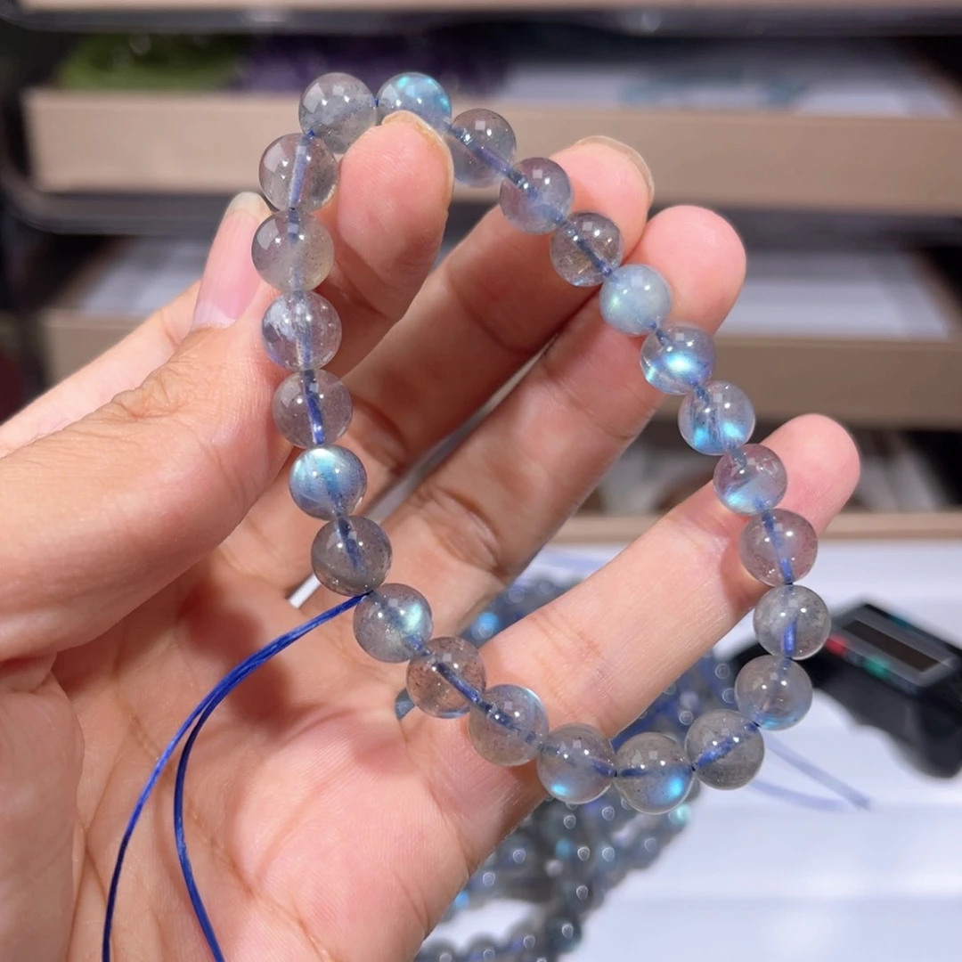 水晶手链银S925镶嵌灰月光028