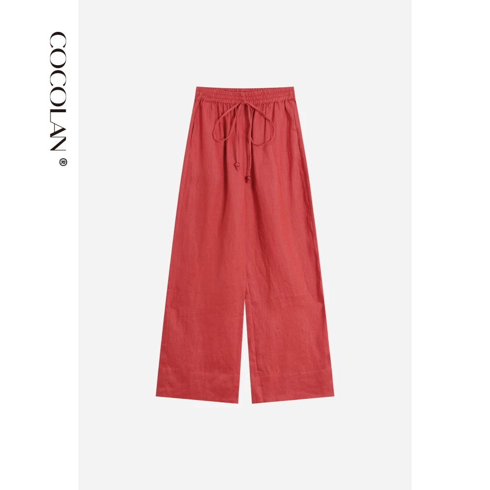 COCOLAN【朱砂】100亚麻红色阔腿裤女宽松休闲裤女CL3K5019