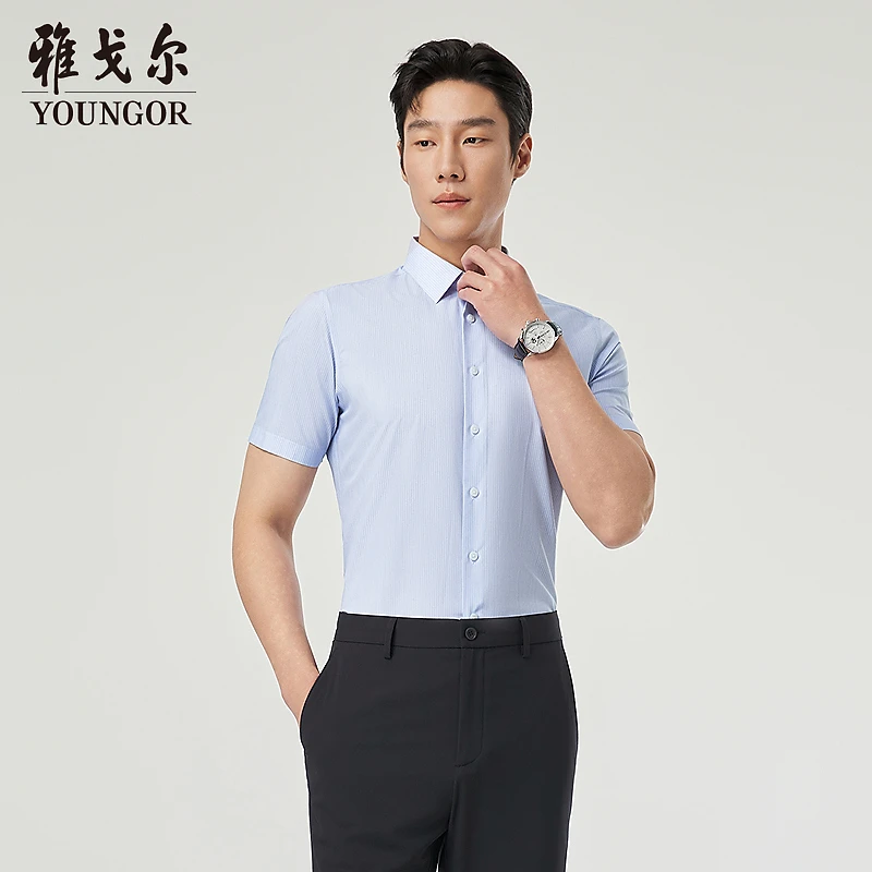【条纹桑蚕丝】雅戈尔夏季新品条纹桑蚕丝凉感商务休闲短袖衬衫男