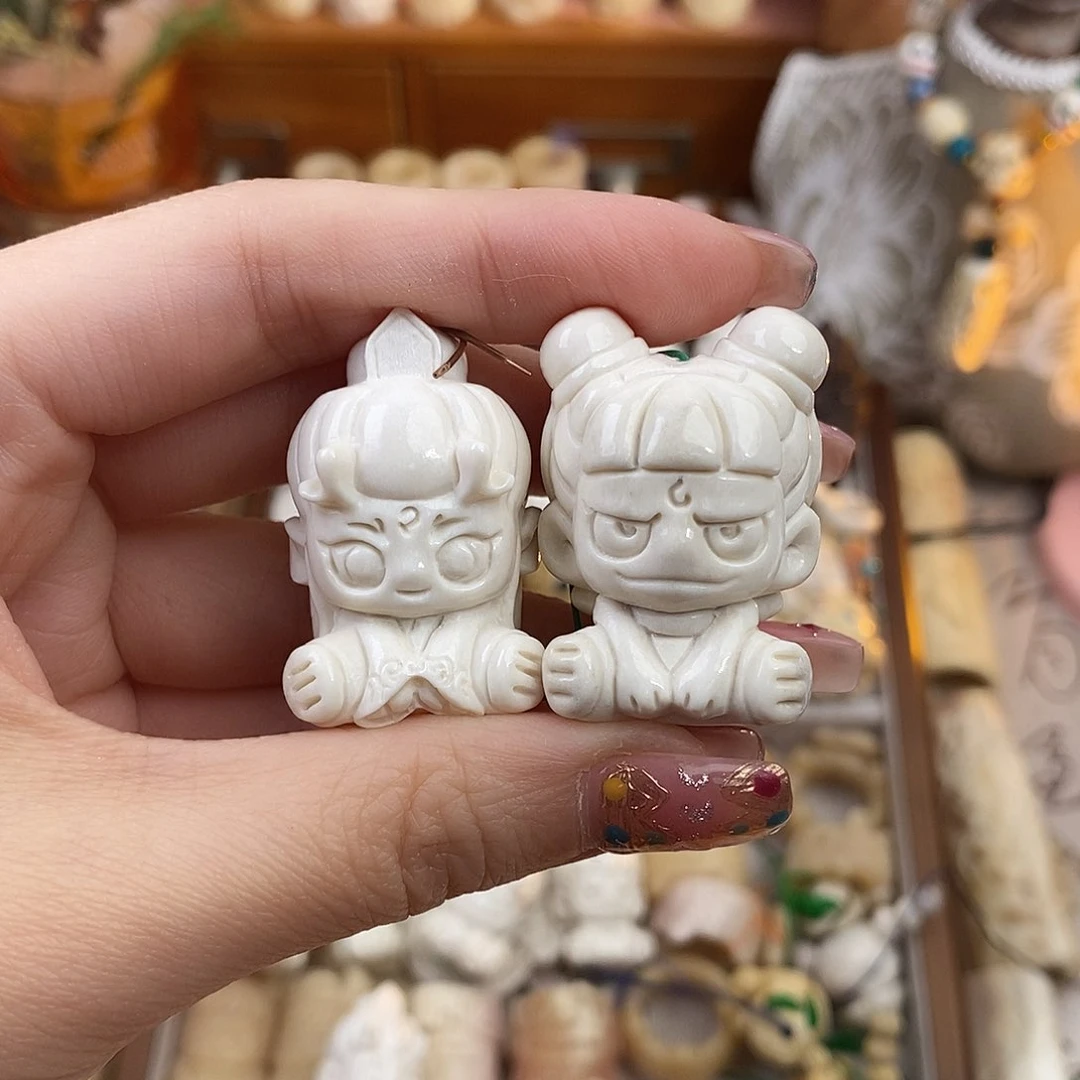 鹿骨把件M10鹿角雕刻的哪吒➕敖丙