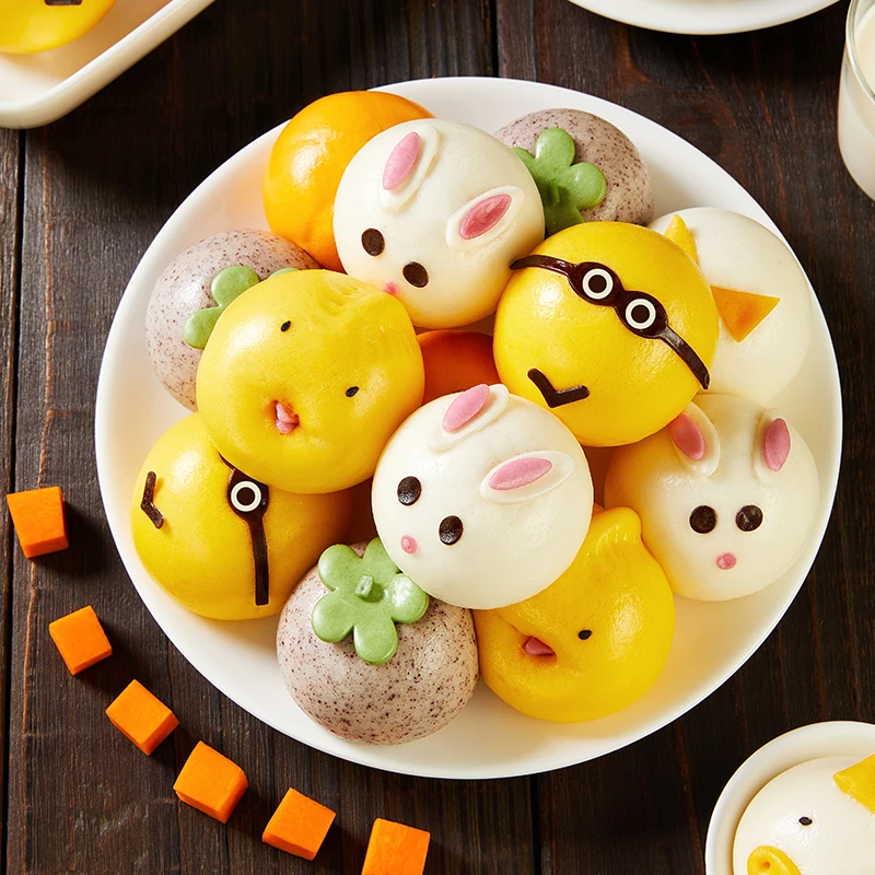 彩色馒头卡通包子儿童奶黄奶香预制小猪速食早餐半成品面点商用