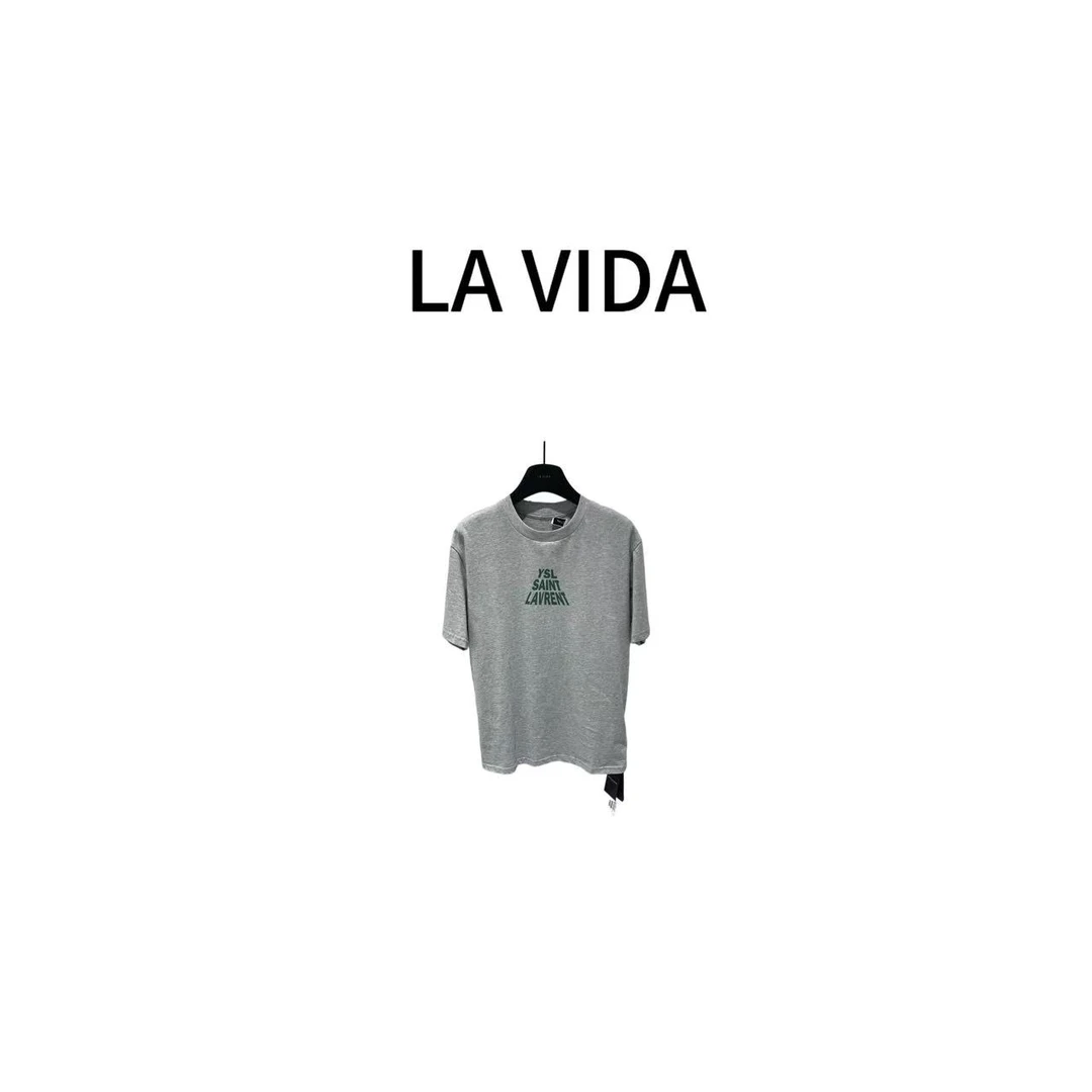LA VIDA-设计师圆领字母灰色T