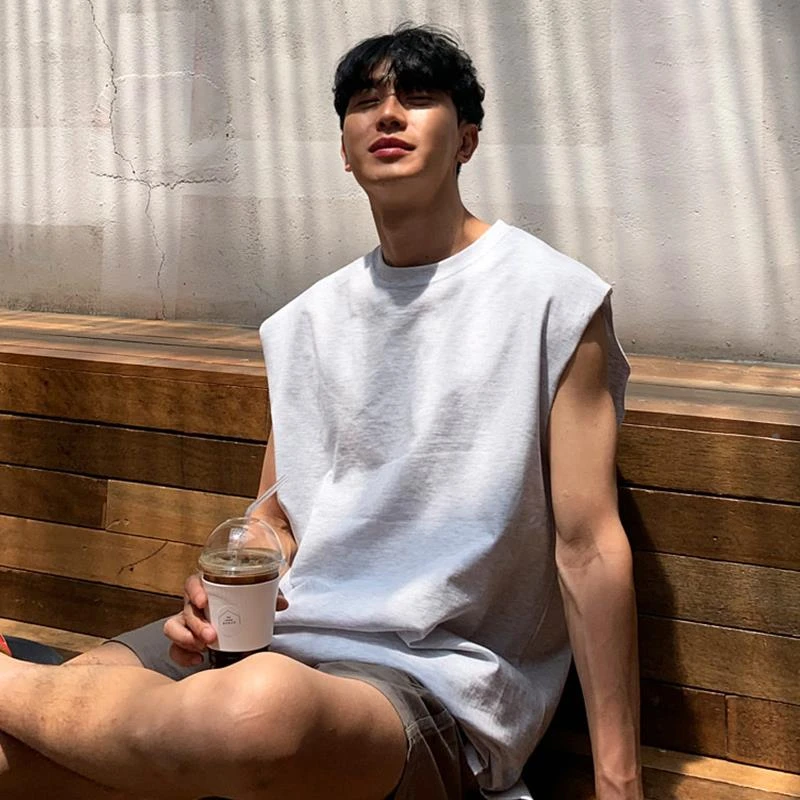 夏季无袖背心恤男增高韩版潮流运动宽松坎肩打底衫衣服外穿百搭