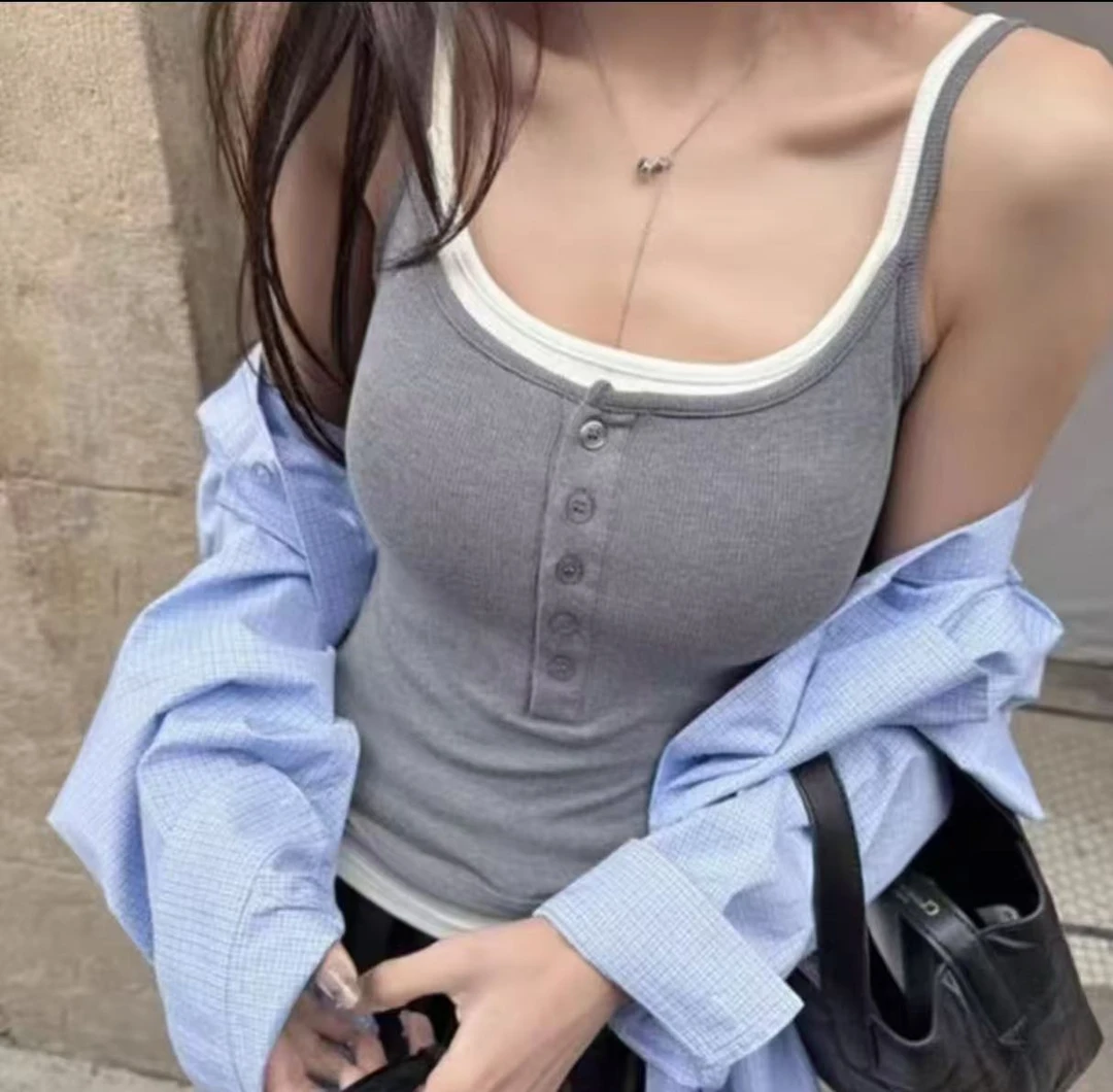 可可不加酱【INS风拼色】夏季辣妹小众设计感拼色背心LWJ25C3T3048
