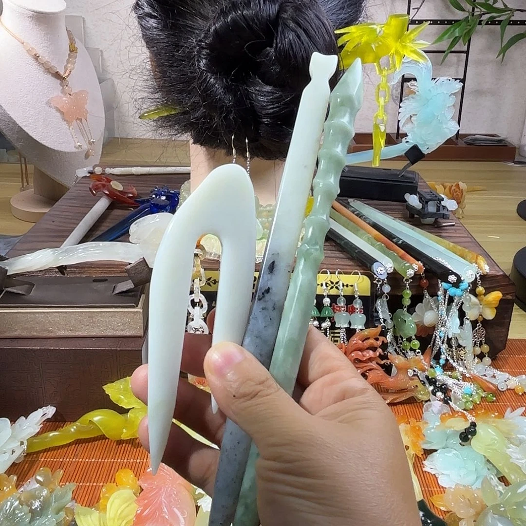 蛇纹石玉合金发饰