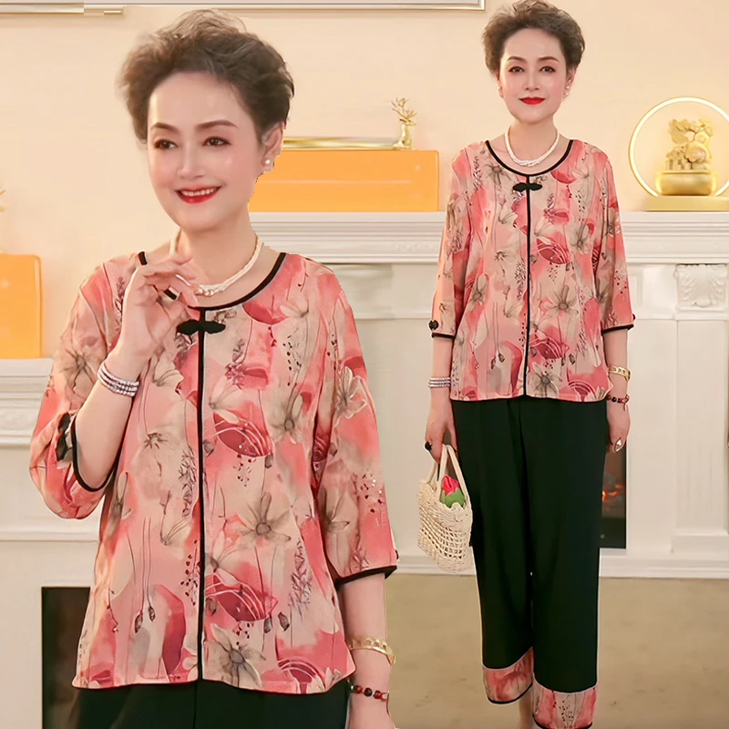 奶奶夏装套装中老年人2025新款母亲节妈妈衣服老太太夏季短袖