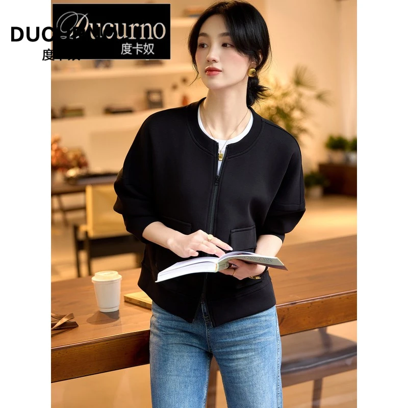 时尚休闲黑色宽松棒球夹克女2025春秋季新款气质显瘦百搭夹克上衣