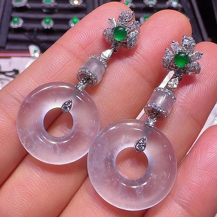 翡翠耳坠18K金镶嵌耳坠