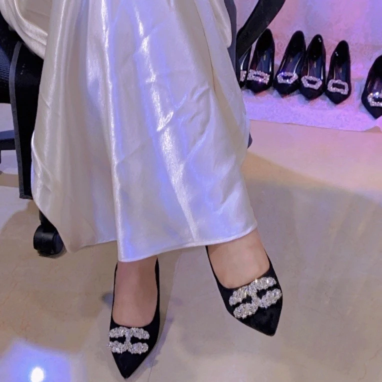 法式小香风高跟鞋高级感绒面浅口秋季低跟春夏粗跟单鞋水钻显瘦