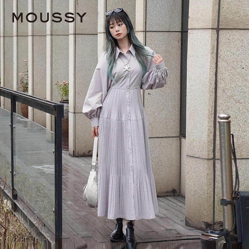 MOUSSY 2025春季新品法式优雅智性通勤衬衫连衣裙女028ISX33-1841