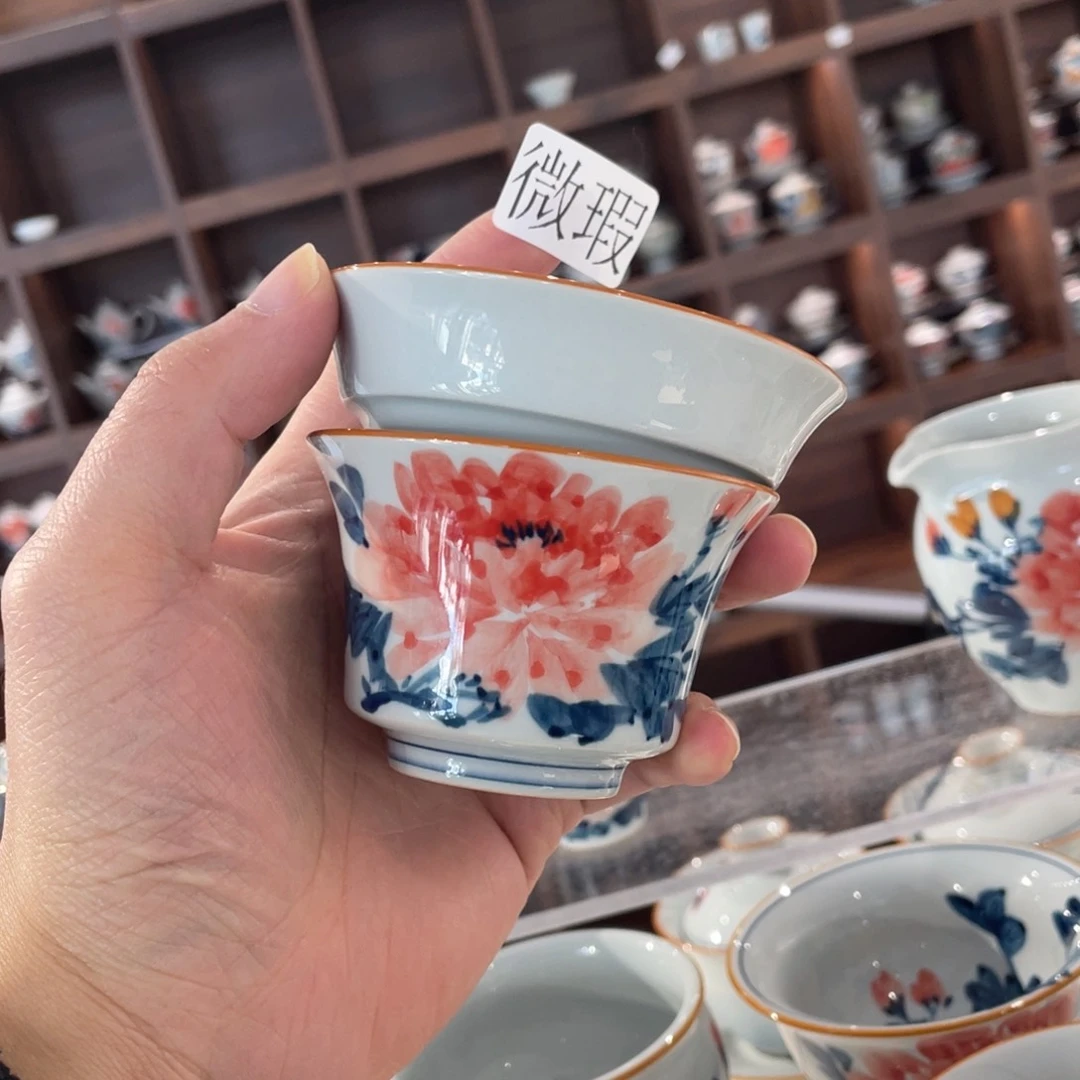 釉下手绘茶具微瑕