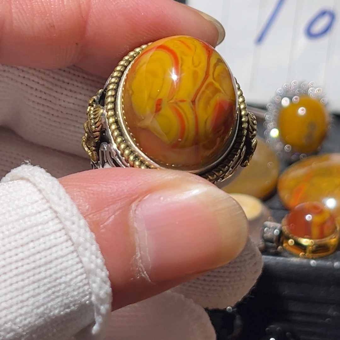 古***月玛瑙/玉髓银S925镶嵌戒指