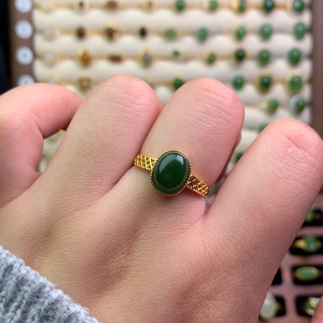 和田玉银S925镶嵌戒指