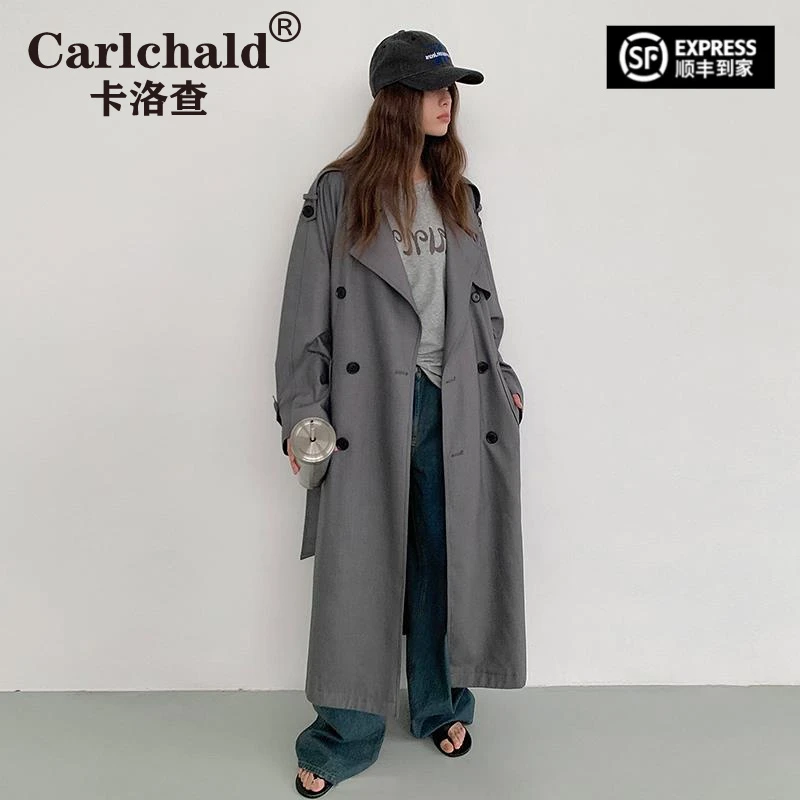 CARLCHALD卡洛查风衣外套女2025春秋新款气质流行中长版宽松轻奢