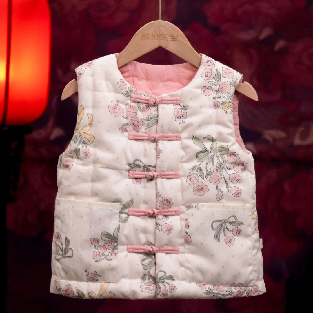 纯棉花手工马甲对襟中国风儿童坎肩盘扣冬季女宝宝小孩马夹亲子装