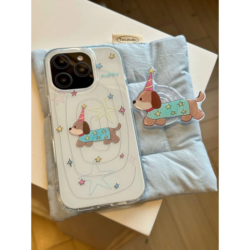 黑色旋涡星星腊肠狗适用16Promax手机壳15保护套14PLUS小众13新款