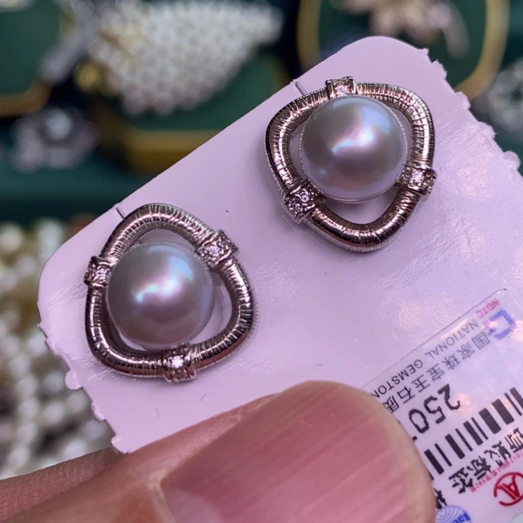 银S925镶嵌耳饰海水珍珠