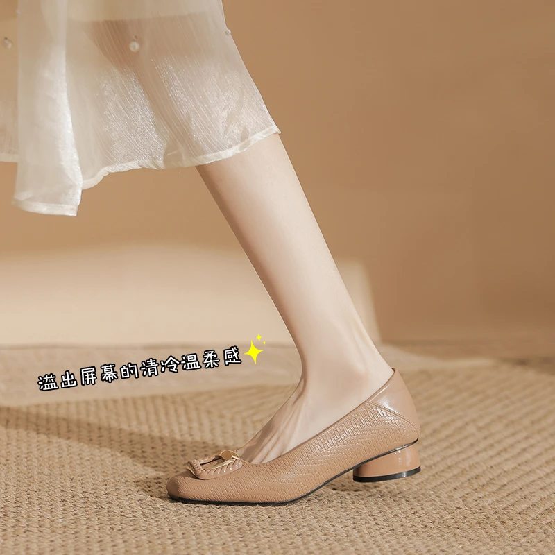 高级软羊皮法式新款浅口舒适真皮单鞋气质3cm小跟鞋百搭软底女鞋