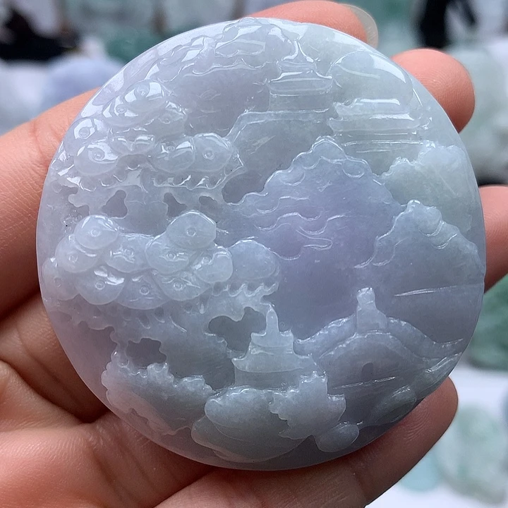 翡翠未镶嵌颈饰山水福利卡厚13+