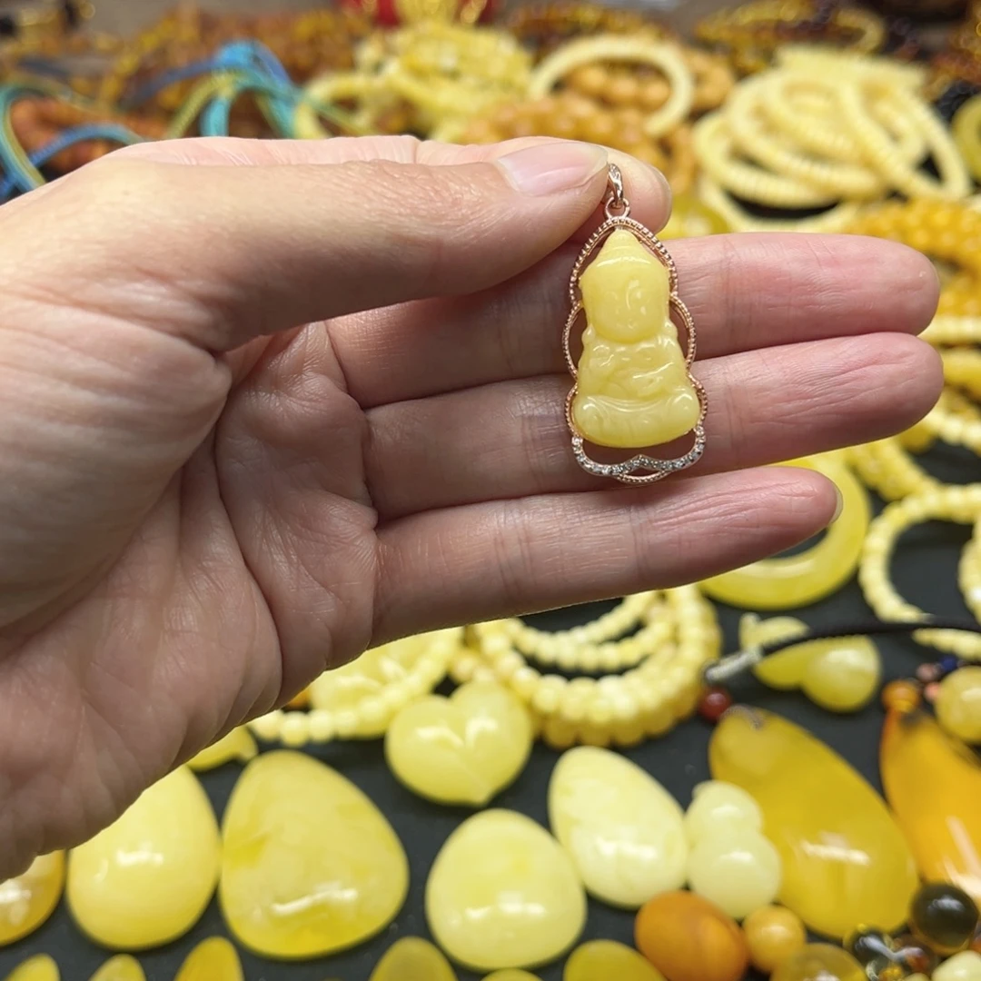 琥珀银S925镶嵌颈饰蜜蜡挂坠