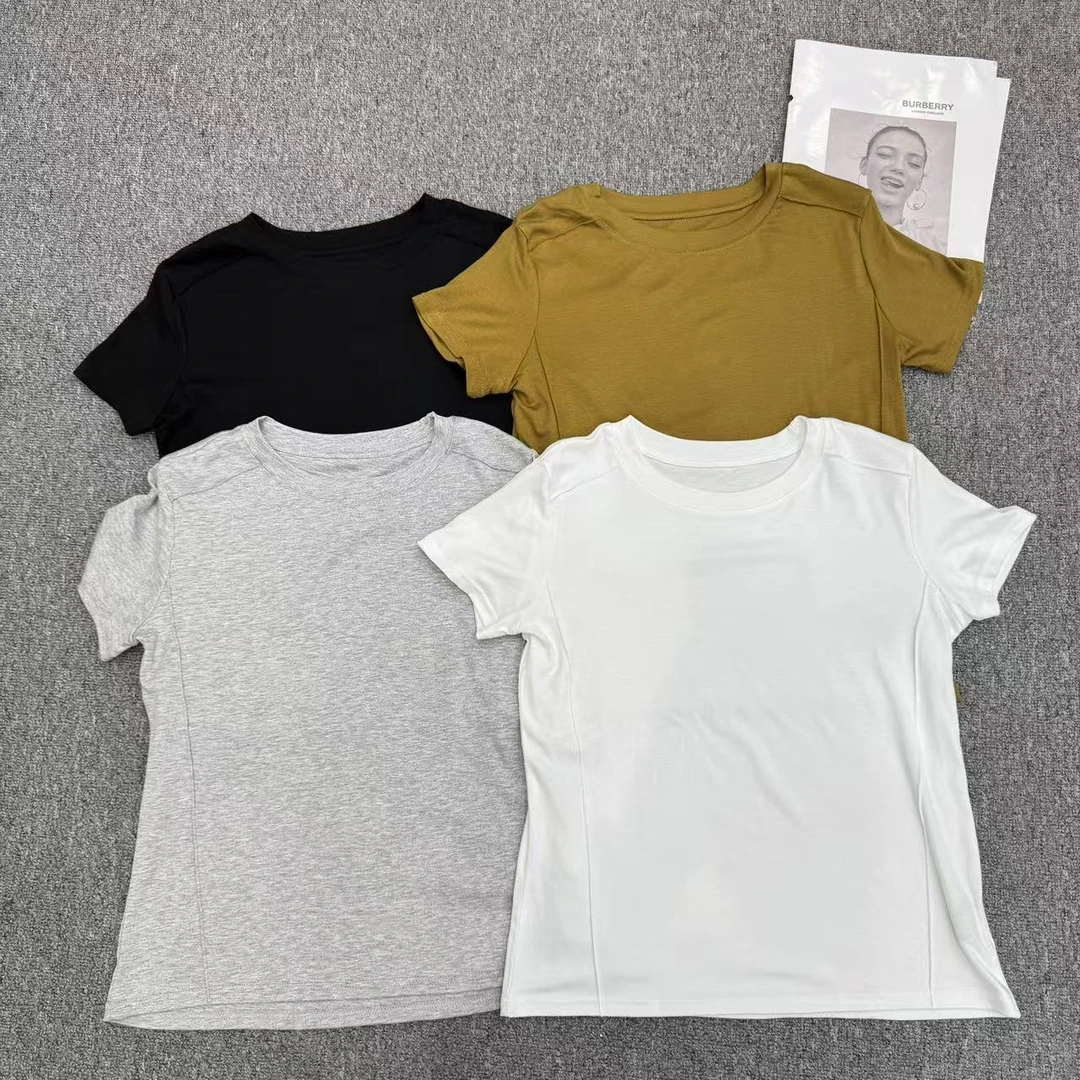 【周周家】5309濮院夏季圆领套头短袖T恤鱼骨纯色女士休闲时尚