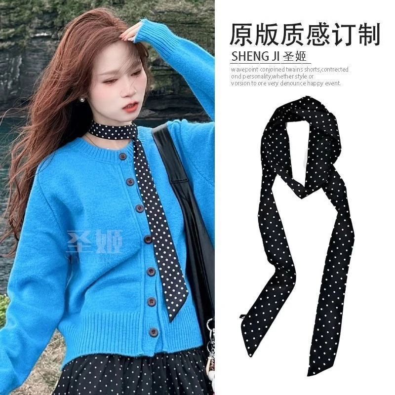 简约百搭波点细长条丝巾韩版扎马尾衬衫装饰领巾春秋新款女士腰带