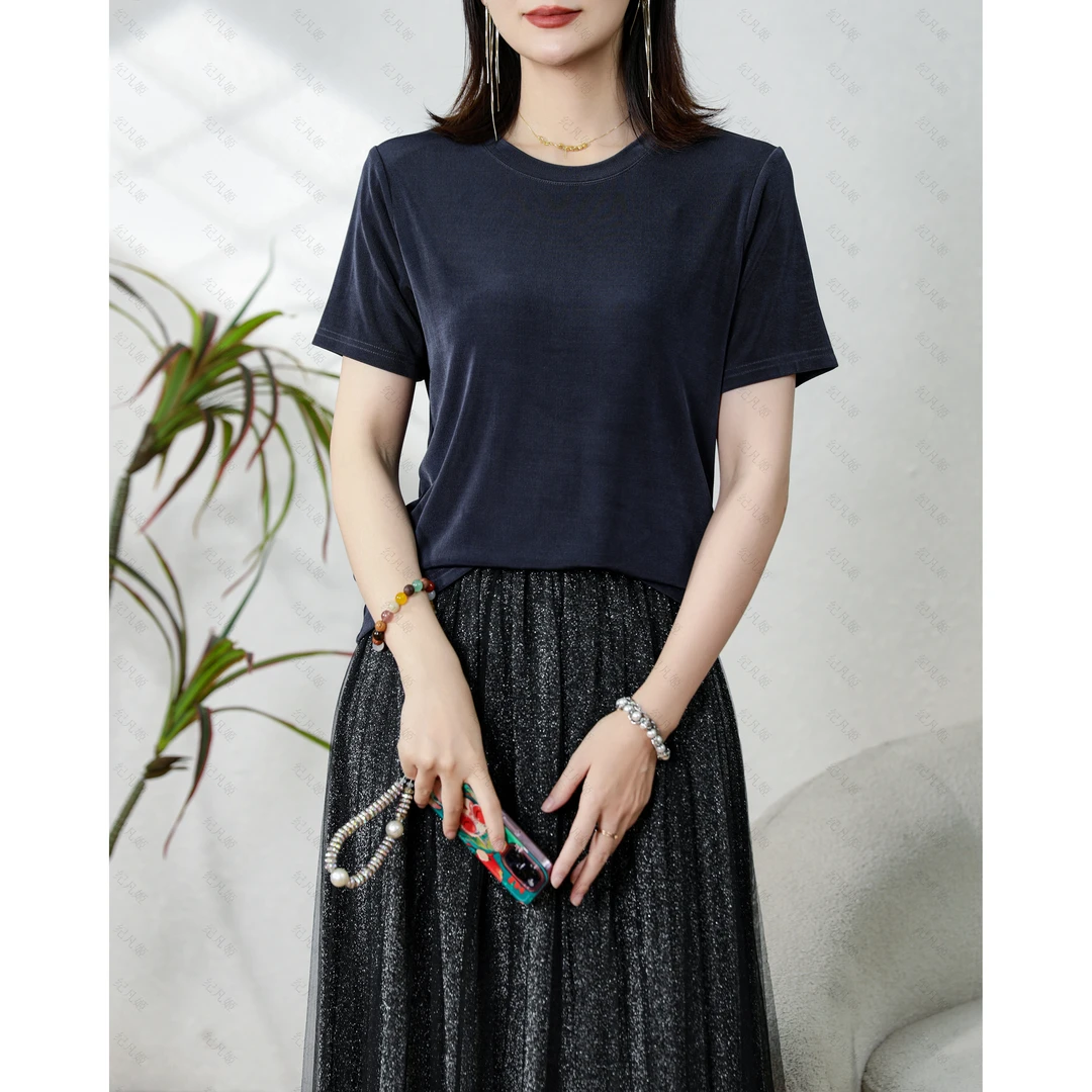 -纪凡姬/-4006-【冰美人】夏季丝滑清爽三醋酸百搭圆领T恤