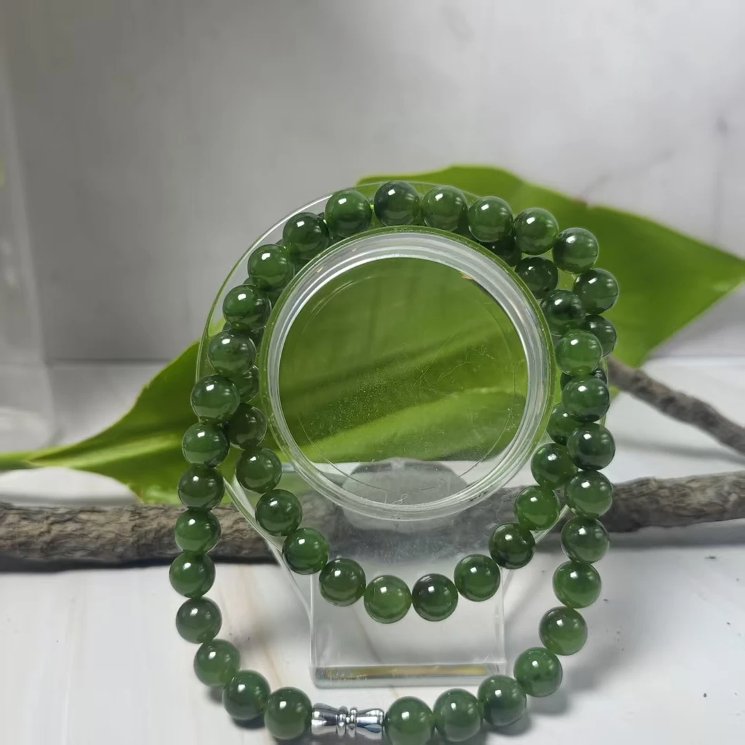 Q和田玉碧玉圆珠项链（卡8）0645