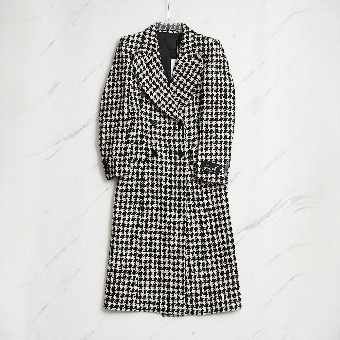 全新未使用/YCH女士千鸟格双排扣大衣YHGU00010