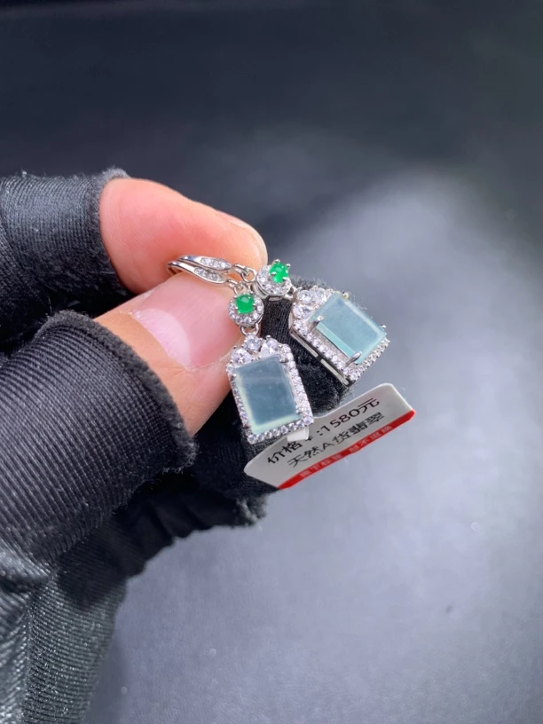 天然A货翡翠S925银镶耳坠589175时尚气质女款多样性发货只有一个