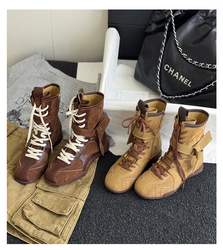 马丁靴休闲运动德训短靴子女2025新款秋中筒西部靴牛仔机车拳击靴