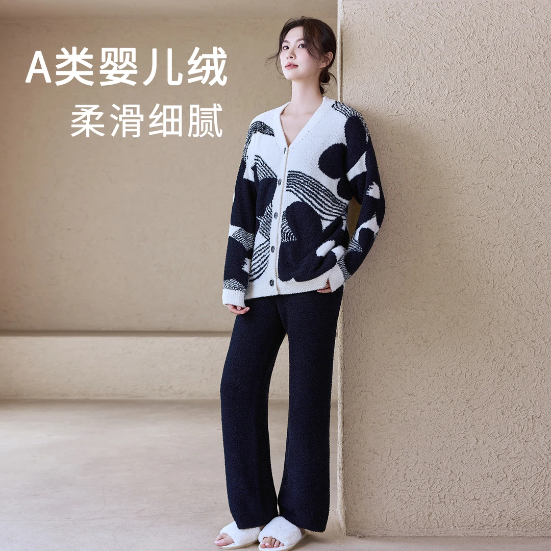 2025新款睡衣女款秋冬季半边绒加厚保暖休闲时尚可外穿家居服套装