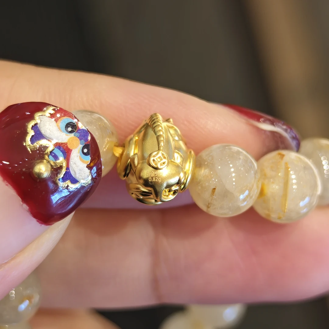 足金999，貔貅黄发晶，足金0.82g