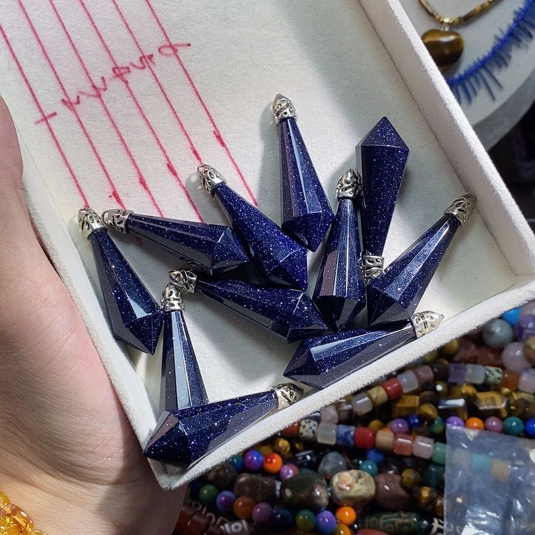 石英质玉未镶嵌，2个，精品蓝沙吊坠17×53mm，