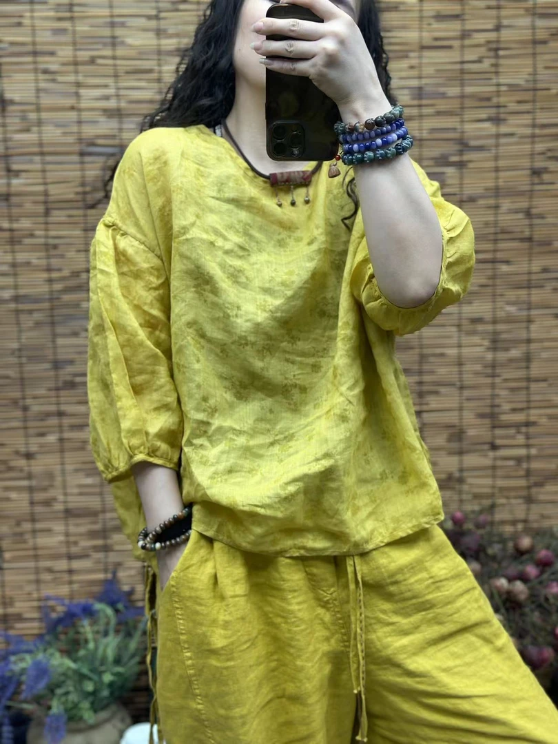 HY    印小碎花苎麻上衣