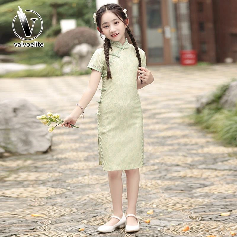 VALVOELITE女童旗袍裙夏季2025新款送考新中式女童连衣裙大童国风