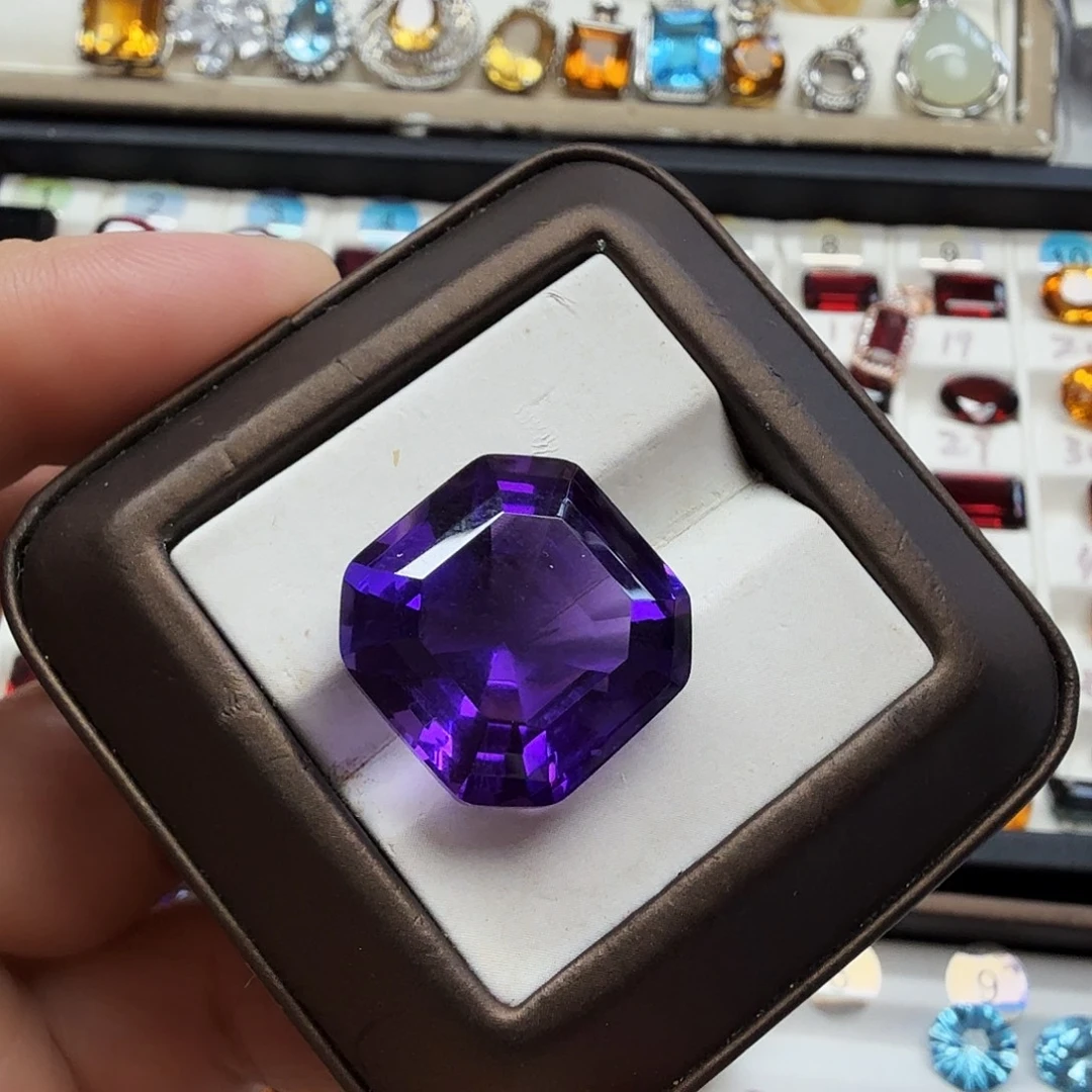 珠宝半成品未镶嵌紫晶大颗粒精美正方形阿斯切卡18毫米
