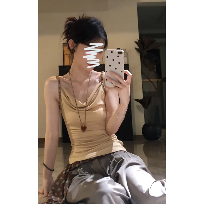 荡领法式辣妹田园风小众复古纯欲设计感背心吊带宽松阔腿休闲裤